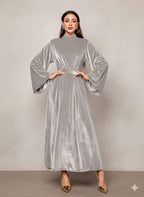 Elegant Full-Length Velvet Maxi Dress For Women, Long Sleeve Gown With Belt, Zipper Back And Tie Detail  Formal Evening Dress