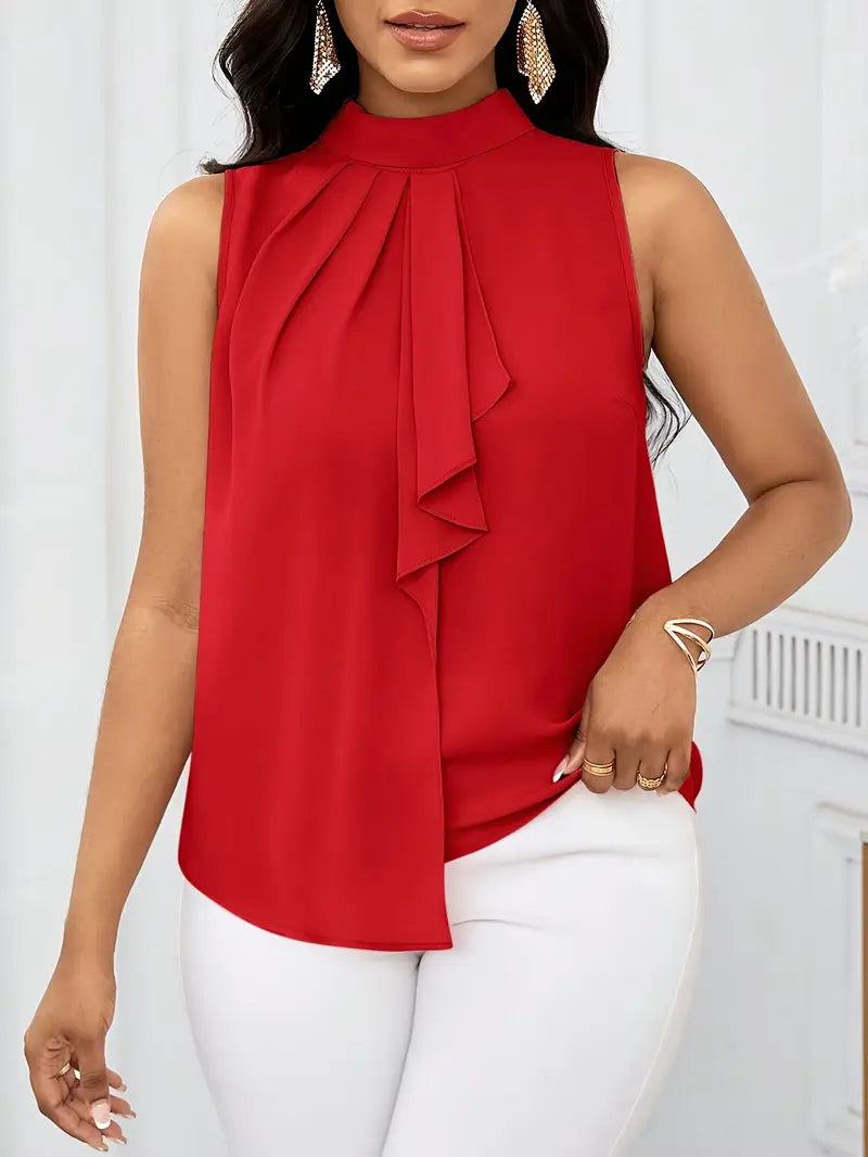 Trendy Solid Color Sleeveless Top For Women, High Neck, Lace-Up, Regular Fit