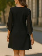 Women’s Elegant Black Puff Sleeve A-Line Maxi Dress –  Long Formal Gown With Round Neck, Flowy Floor-Length Design, Sophisticated Winter Fashion