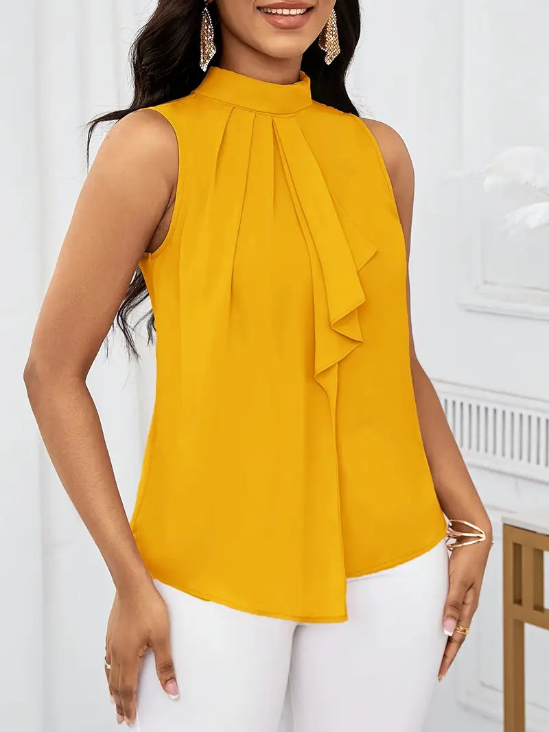 Trendy Solid Color Sleeveless Top For Women, High Neck, Lace-Up, Regular Fit