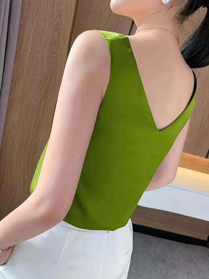 Versatile Sleeveless Vest – Fresh Minimalist Design, High-Elasticity Elegant Shirt For Casual And Office Outfits