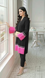 NISWA STYLE Elegant Cotton Contrast Suit – Two - Tone Long Shirt With Matching Trouser, Trendy Contrast Hem Shirt And Trouser.