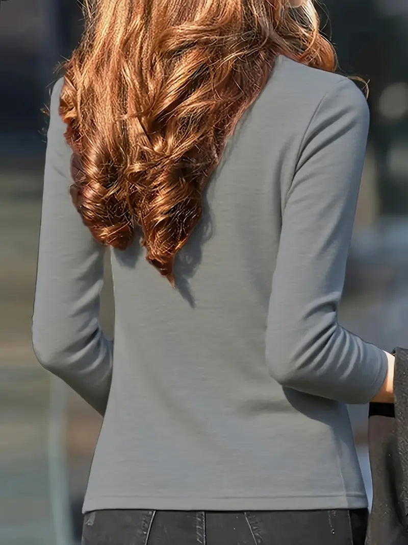 NISWA STYLE Elegant Women’s Blouse, Solid Color Long Sleeve V-Neck Shirt, Flowy Button-Up Formal Outfits