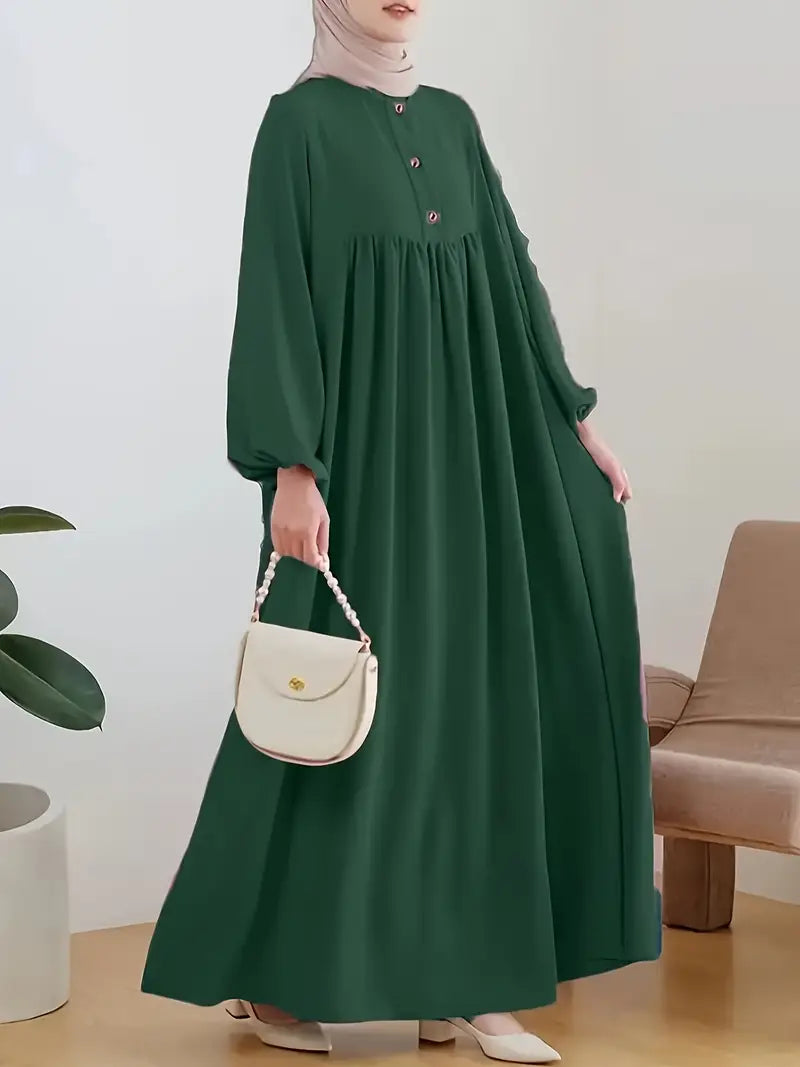 Elegant Long Sleeve Kaftan Dress, Modest Fashion Loose Fit With Button-Front Design, Smooth Fabric, Perfect For Casual & Formal Wear