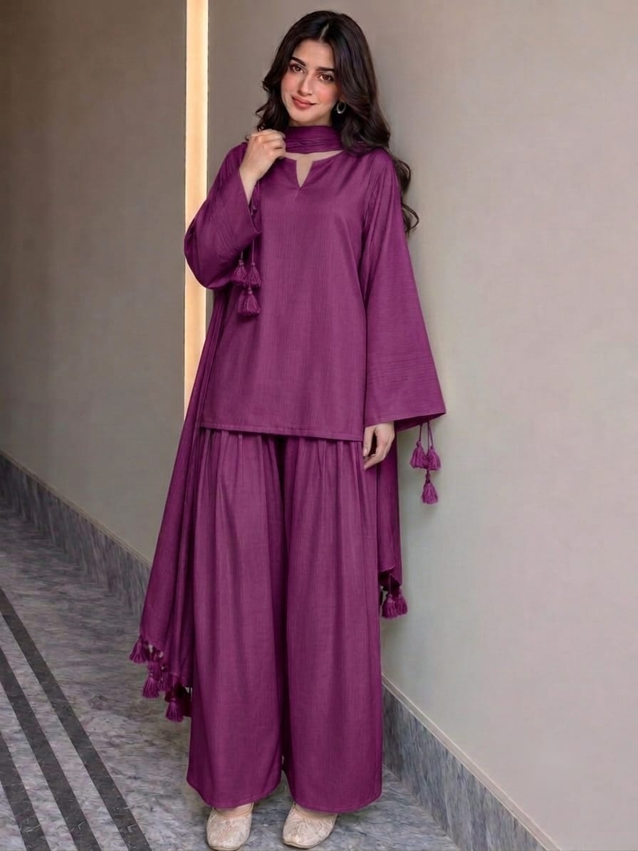 Deep Red Pure Lawn Farshi Shalwar Three -Piece Suit