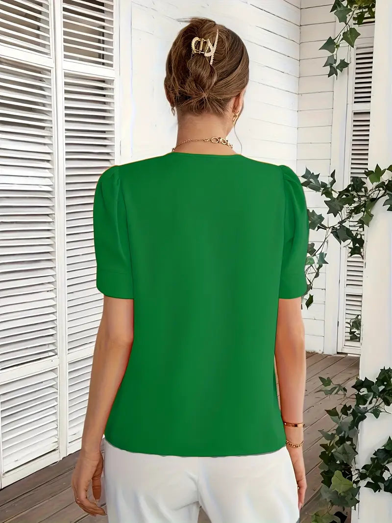 Elegant V-Neck Blouse, Non-See-Through Smooth Fabric, Casual And Office Shirt, Wardrobe Essential