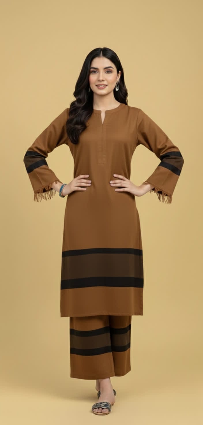 Elegant Cambric Cotton Long Kurti & Trouser Set For Women – Minimalist Light Shade Outfit With Contrast Patch Work.