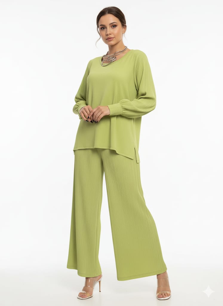 Women's Casual Two-Piece Wide-Leg Pants Set – Long-Sleeve Round-Neck Top & Loose-Fit Pants,  Fashionable Lounge Set