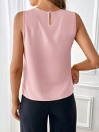 Ruffled Women’s Sleeveless Blouse, Elegant Crew Neck Top For Casual Outfits And Semi-Formal Occasions