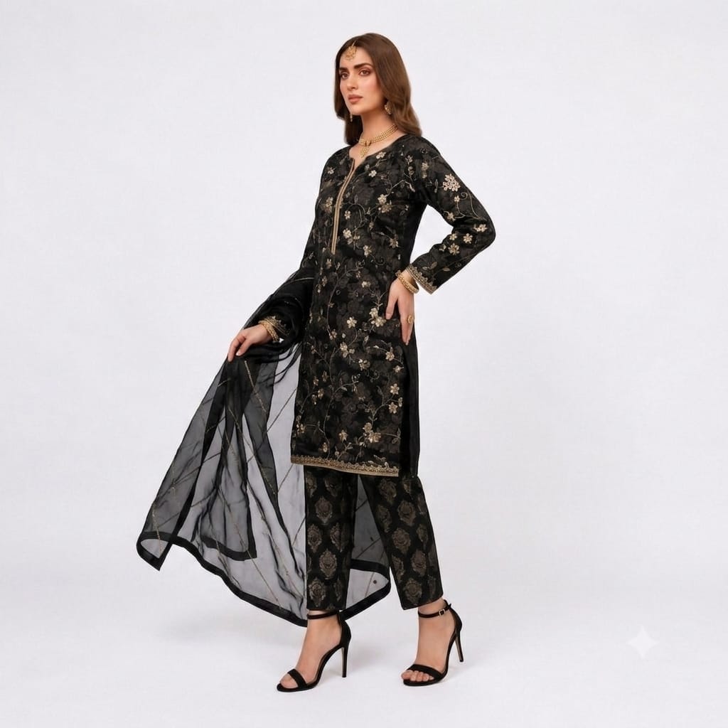 Red Luxury Festive Suit With Zari & Tilla Work