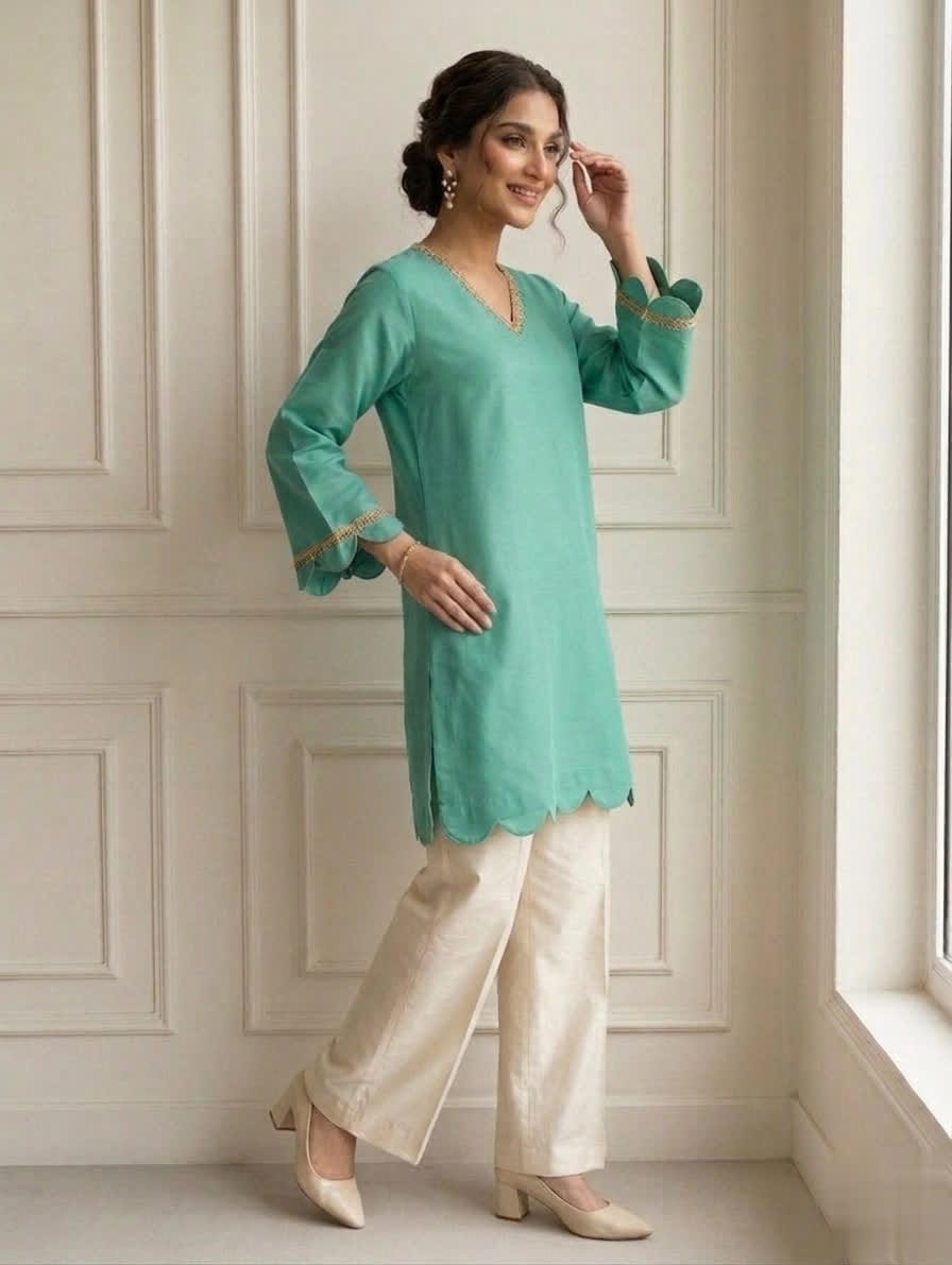 Casual Cotton Two Piece Outfit With Short Shirt & Trouser