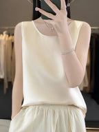 Elegant Low-Neck Sleeveless Tank Top – Semi-Sheer Stretchy Shirt, Layering Piece, Lightweight Top For Casual Wear