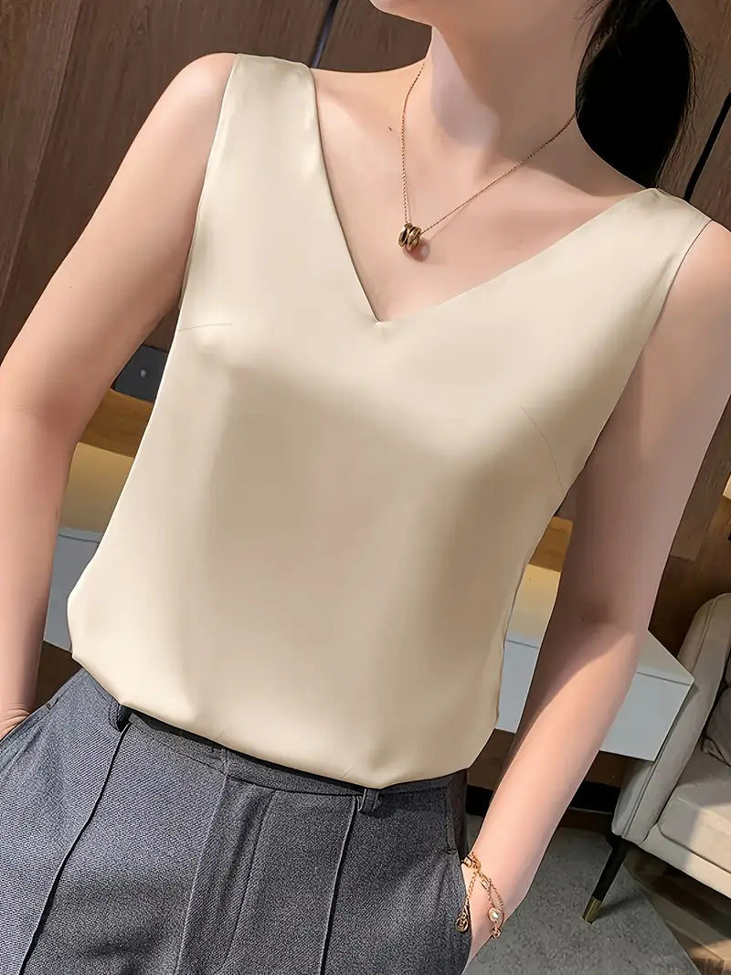 Versatile Sleeveless Vest – Fresh Minimalist Design, High-Elasticity Elegant Shirt For Casual And Office Outfits