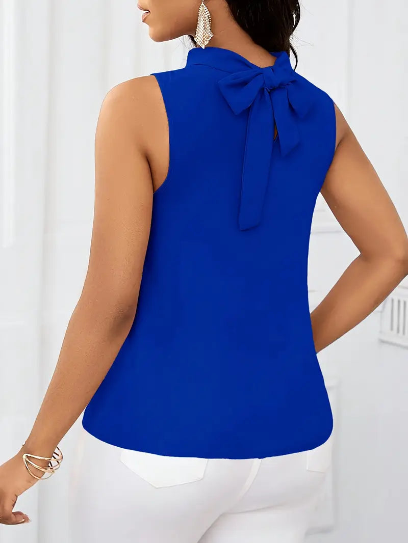 Trendy Solid Color Sleeveless Top For Women, High Neck, Lace-Up, Regular Fit