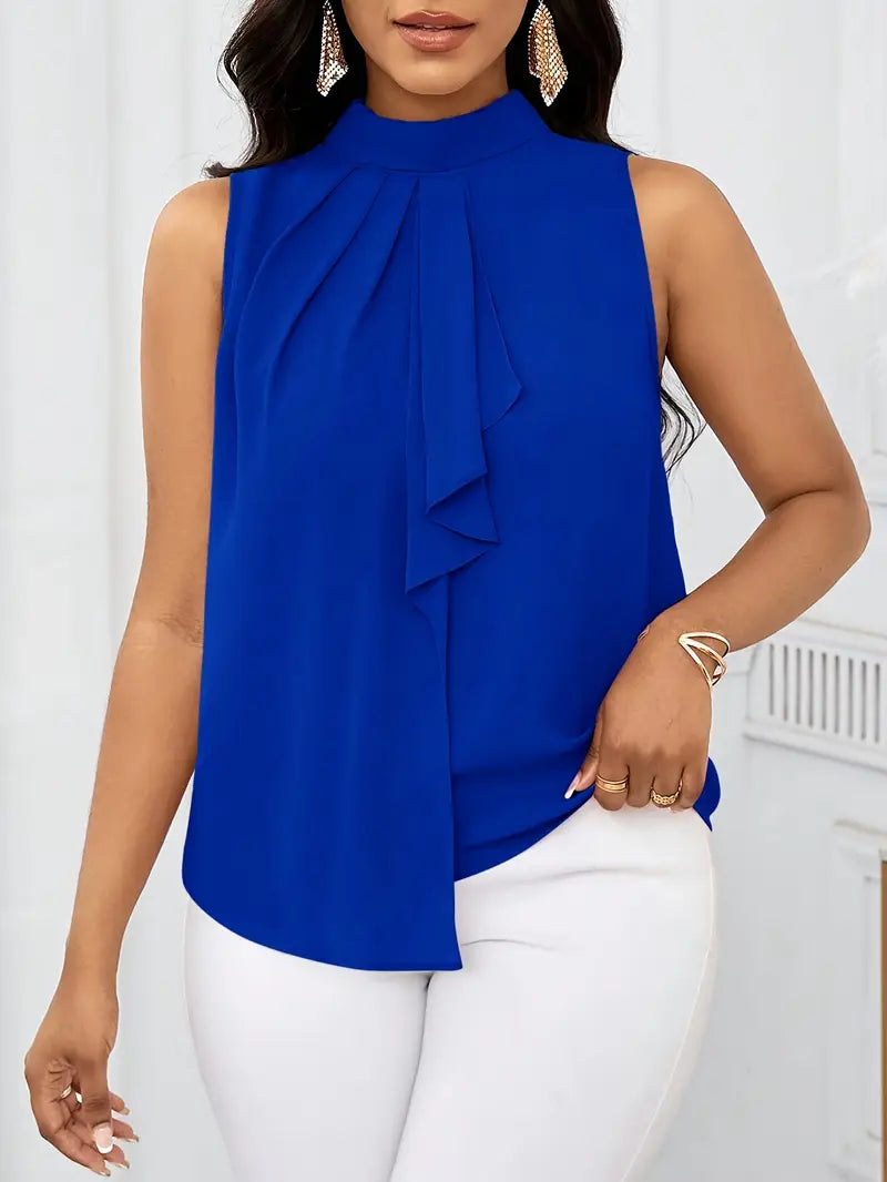 Trendy Solid Color Sleeveless Top For Women, High Neck, Lace-Up, Regular Fit