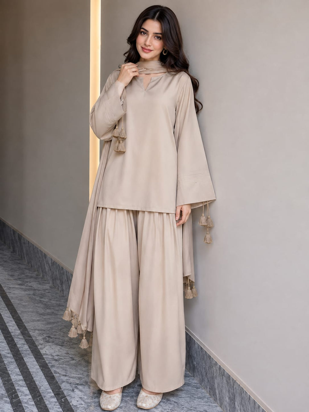 Deep Red Pure Lawn Farshi Shalwar Three -Piece Suit