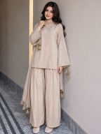 Deep Red Pure Lawn Farshi Shalwar Three -Piece Suit