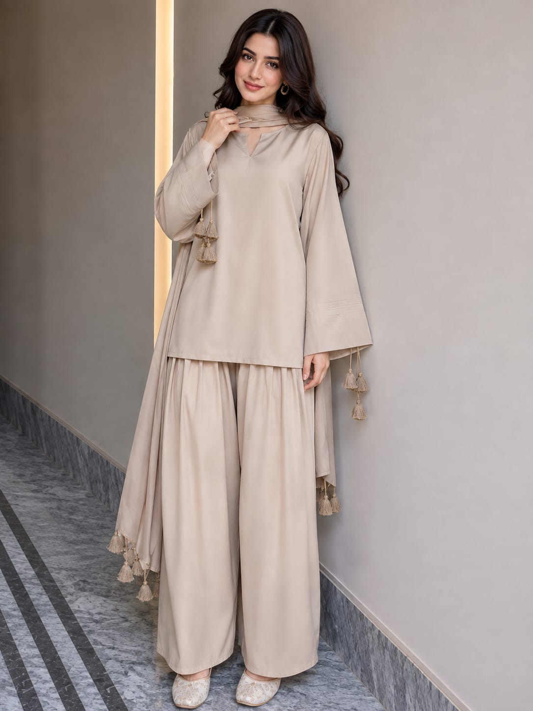 Deep Red Pure Lawn Farshi Shalwar Three -Piece Suit