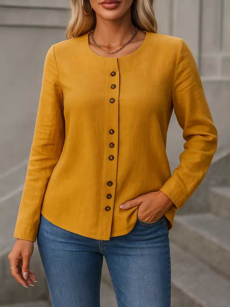 Fashionable Button-Up Shirt, Adjustable 3/4 Sleeve Button Professional And Casual Attire With Refined Design