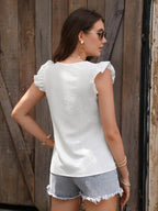 Elegant V-Neck Blouse With Puff Sleeves, Chic Button Down Shirt, Stylish Top Casual And Office Wear