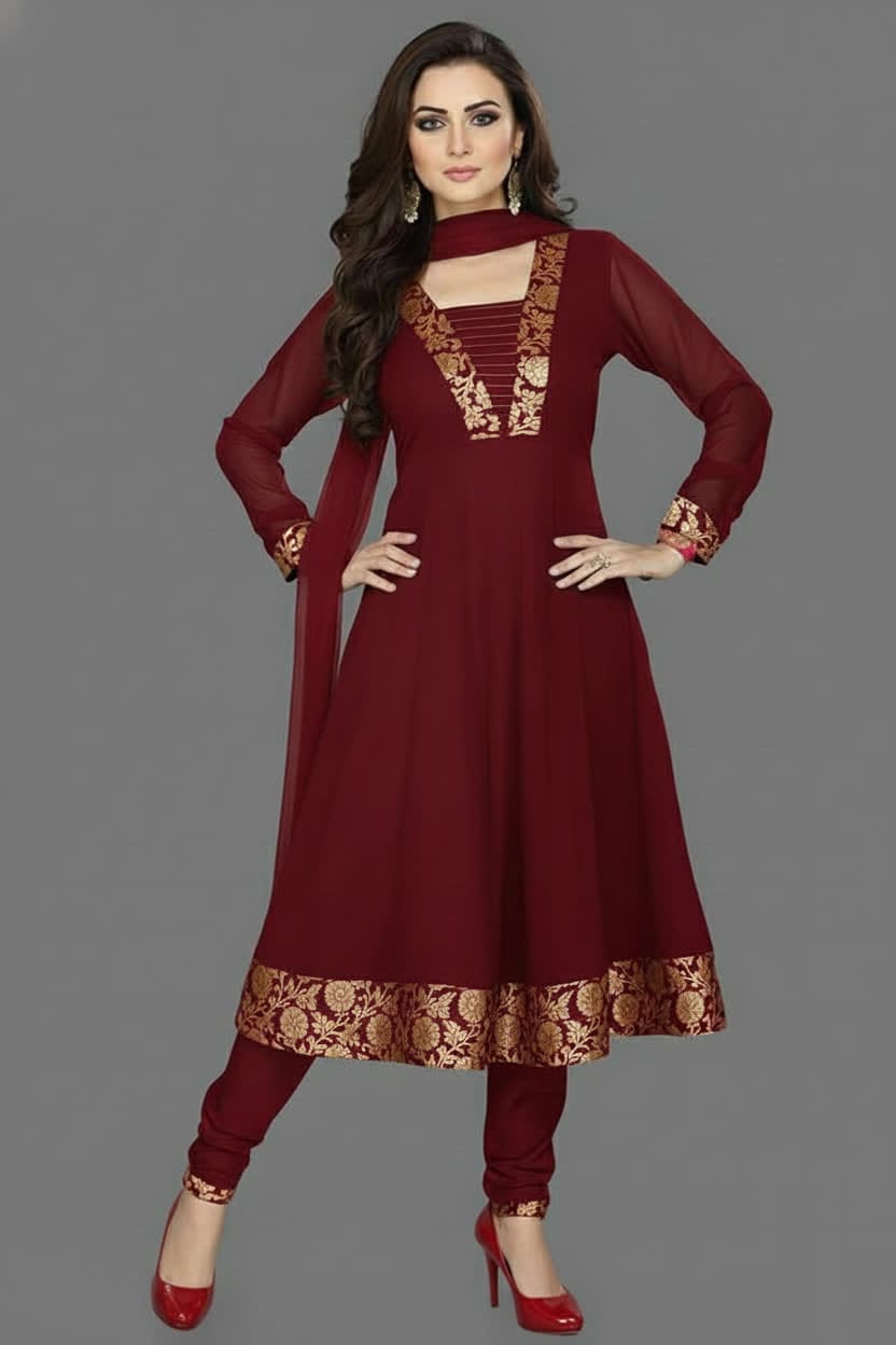Premium Anarkali Dress Set – Women’s Churidar Suit With Chiffon Dupatta In Multiple Shades Party Wear & Festive Outfit.