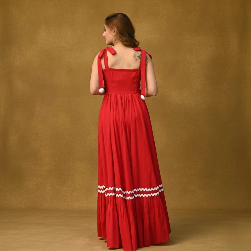 Hot Red Cotton Dress – Elegant, Breathable & Stylish Fashion Dress - Casual Cotton Outfit - Red Midi Dress For Women