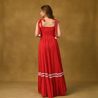 Hot Red Cotton Dress – Elegant, Breathable & Stylish Fashion Dress - Casual Cotton Outfit - Red Midi Dress For Women