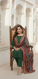 Colourful Ethnic Suit Set With Spectacular Embellished Mirrored Dupatta