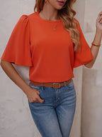 Elegant Non-See-Through Round Neck Shirt, Lightweight And Breathable Top For Formal And Casual Wear