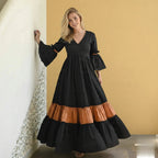 Black Rust Tier Cotton Dress – Elegant Long Flowy Dress - Soft Breathable Cotton - Modest Tiered Design - Everyday Casual & Formal Wear