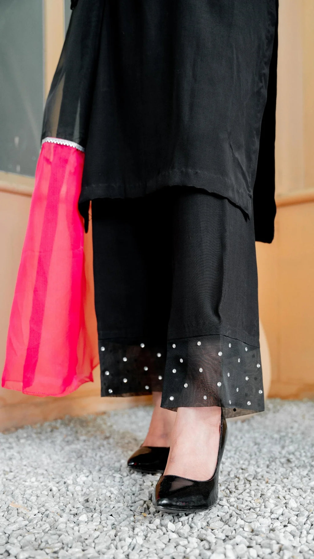 Luxury Black Armani Silk Stitched Suit With Statement Dupatta