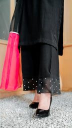 Luxury Black Armani Silk Stitched Suit With Statement Dupatta