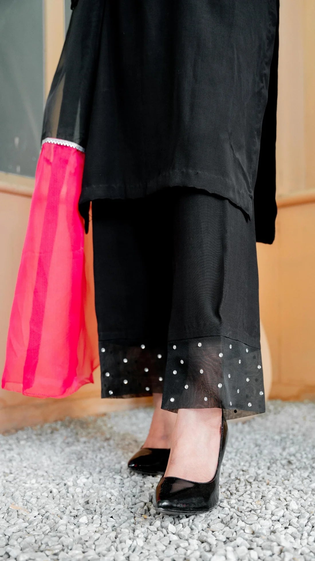 Luxury Black Armani Silk Stitched Suit With Statement Dupatta