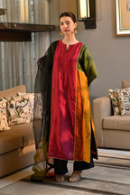 Elegant Color Block Long Dress Ethnic Suit