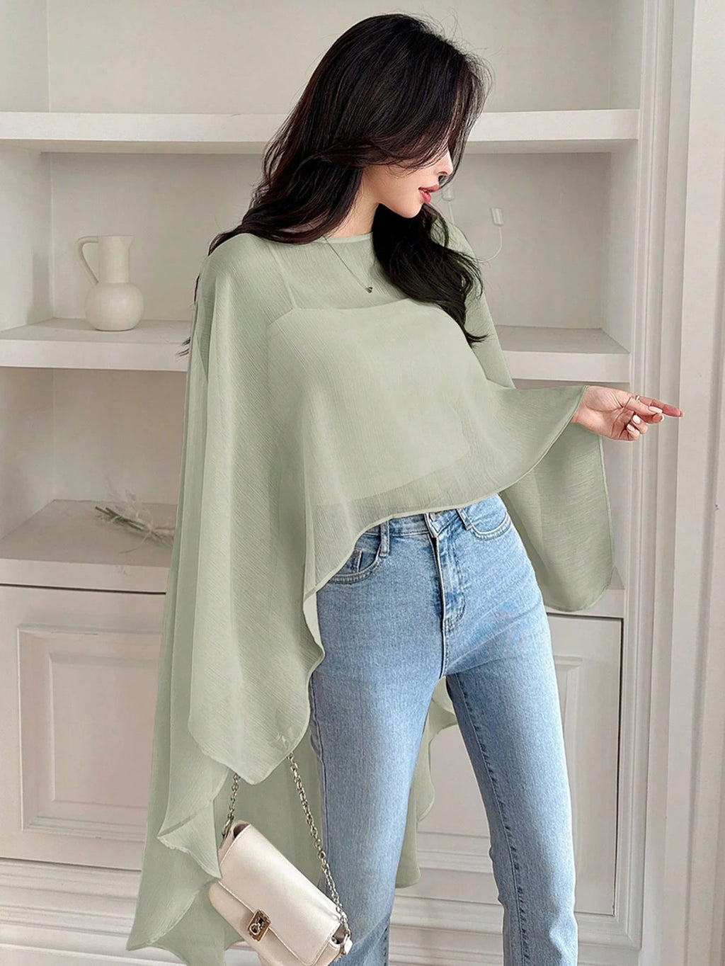 Niswa Style Women's Asymmetric Chiffon Blouse - Lightweight Spring Summer Pullover Shirt