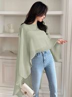 Niswa Style Women's Asymmetric Chiffon Blouse - Lightweight Spring Summer Pullover Shirt