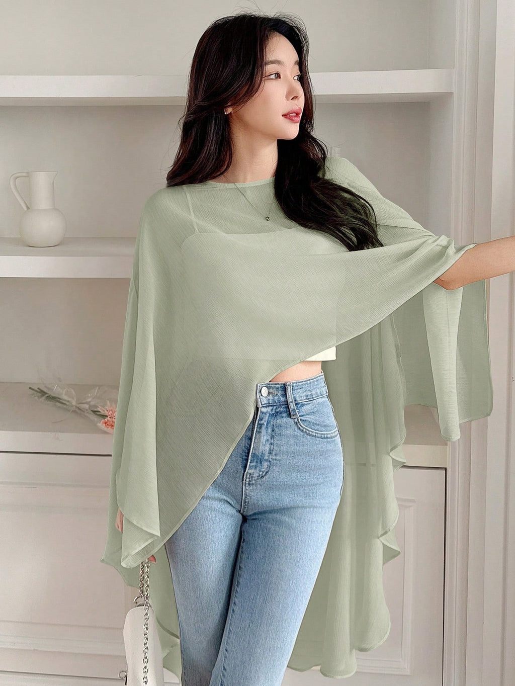Niswa Style Women's Asymmetric Chiffon Blouse - Lightweight Spring Summer Pullover Shirt