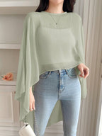 Niswa Style Women's Asymmetric Chiffon Blouse - Lightweight Spring Summer Pullover Shirt
