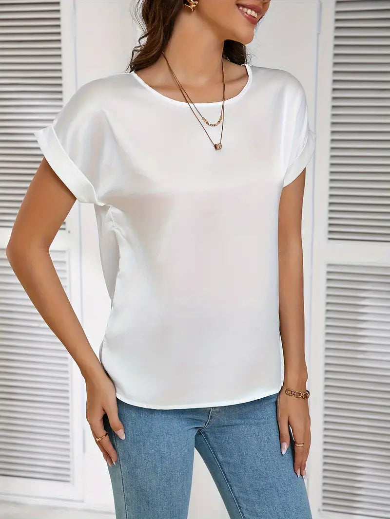 Niswa Style Elegantly Women’s Short-Sleeved T-Shirt, Casual Round Neck, Fashionable And Semi-Formal