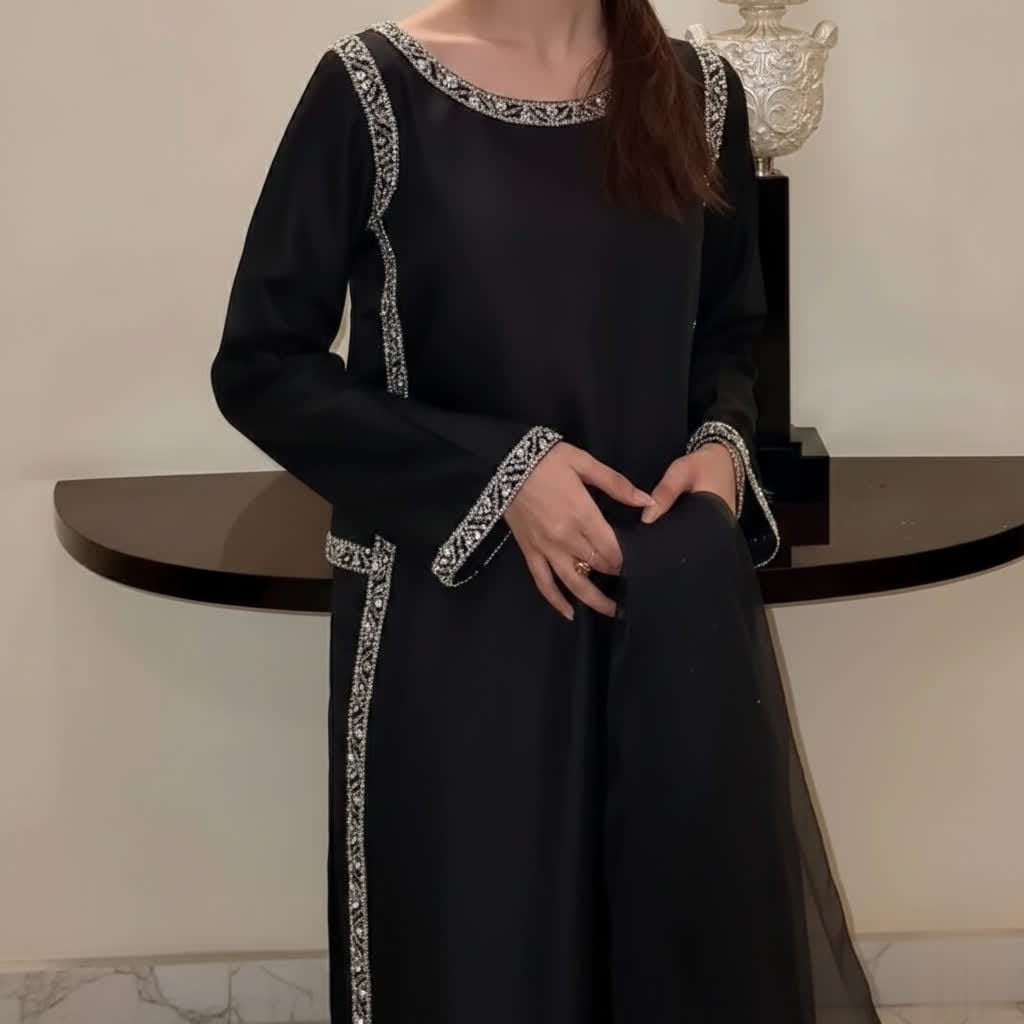 Evening Elegance Black Armani Silk Three Piece Stitched Dress