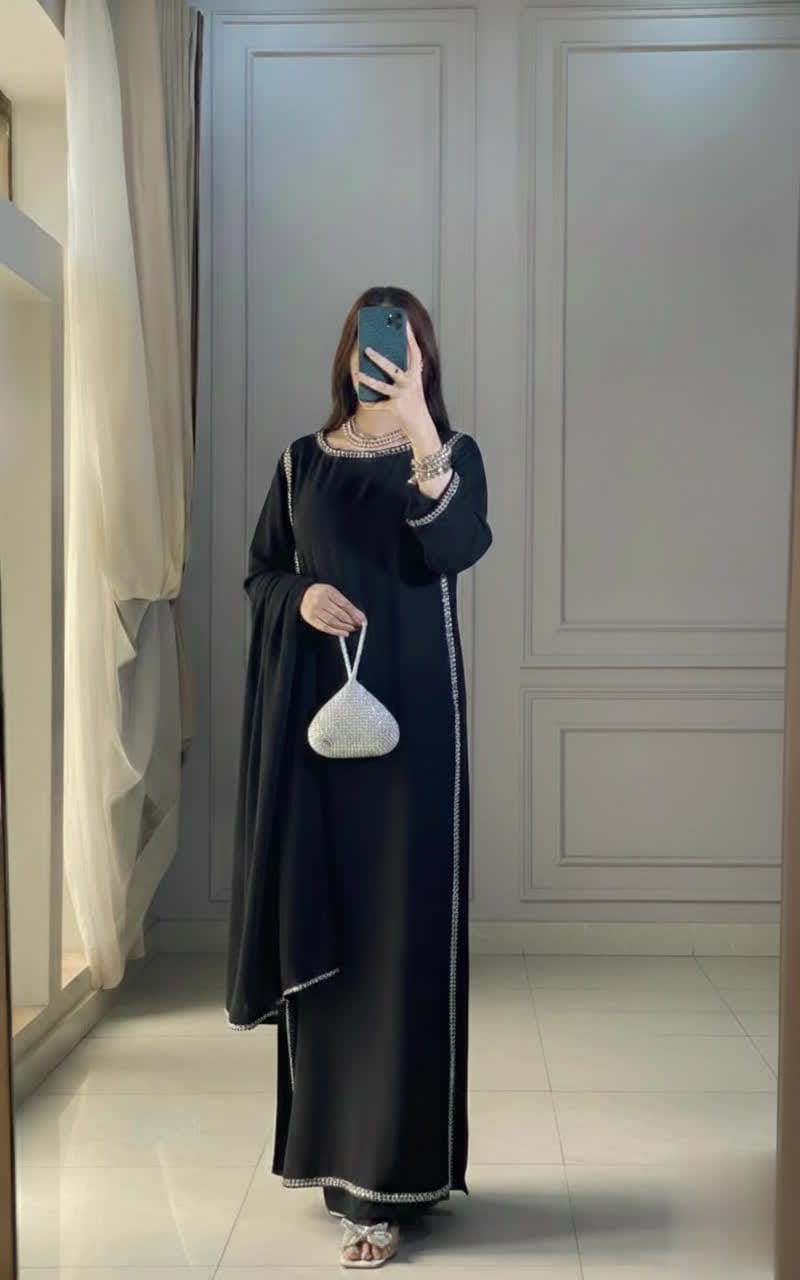 Evening Elegance Black Armani Silk Three Piece Stitched Dress