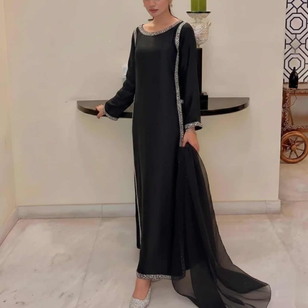 Evening Elegance Black Armani Silk Three Piece Stitched Dress