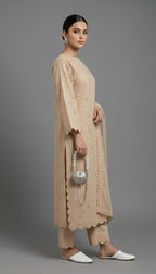 Premium Chikankari Salwar Kameez –  Long Shirt With Scallop Border, Cotton Trouser & Elegant Dupatta - New Light-Shade Collection For Women