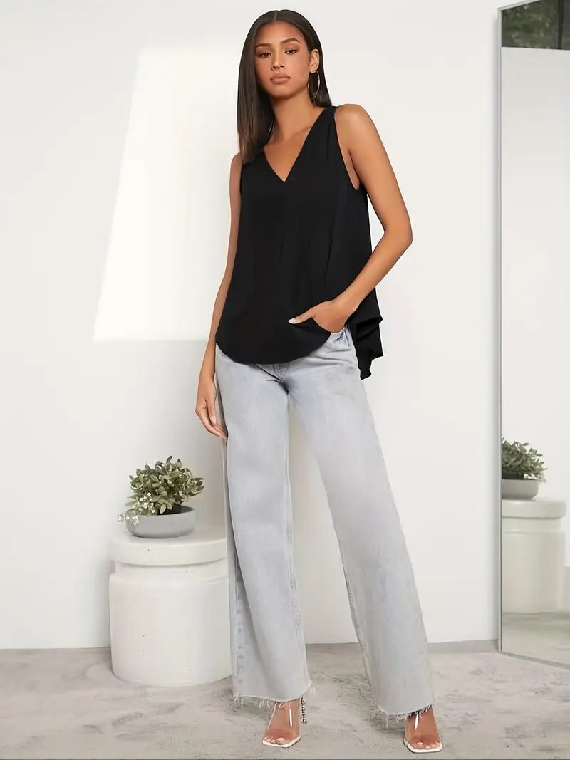 Minimalist Vest Dipped Hem – Asymmetrical Sleeveless, High-Low Top Black And Navy Blue For Stylish Outfits