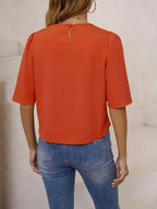 Elegant Non-See-Through Round Neck Shirt, Lightweight And Breathable Top For Formal And Casual Wear
