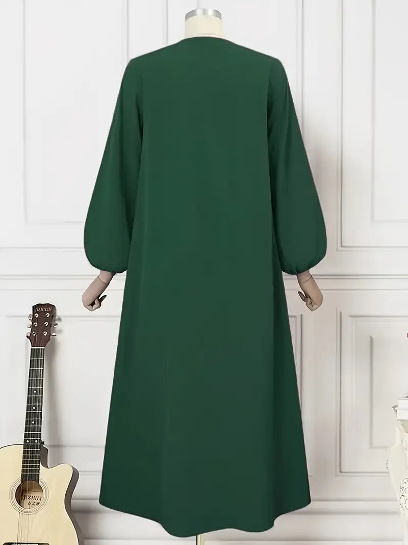 Elegant Long Sleeve Kaftan Dress, Modest Fashion Loose Fit With Button-Front Design, Smooth Fabric, Perfect For Casual & Formal Wear