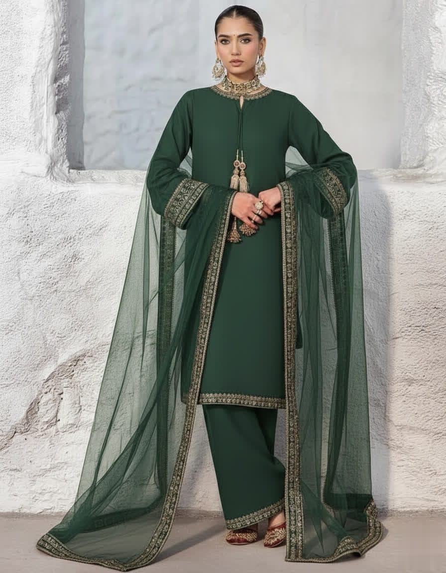 Maroon Shine Silk Kurta Trouser Set With Embroidered Lace & Net Dupatta - Luxury Ethnic Wear