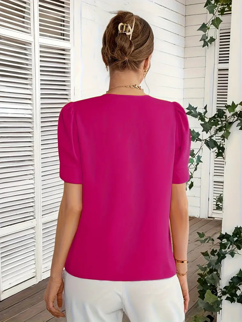 Elegant V-Neck Blouse, Non-See-Through Smooth Fabric, Casual And Office Shirt, Wardrobe Essential