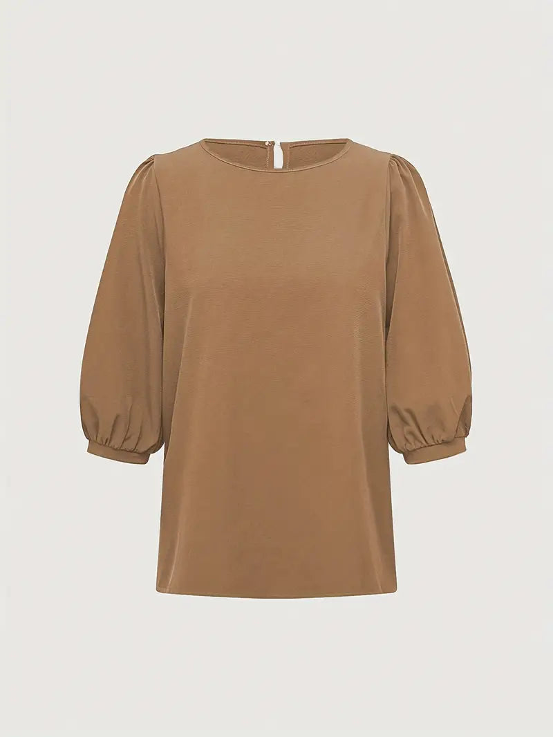 Fashionable Long Sleeve Blouse With Ruffle Details – Casual Crew Neck Shirt, Versatile Women’s Top, Ruffle Detail Blouse