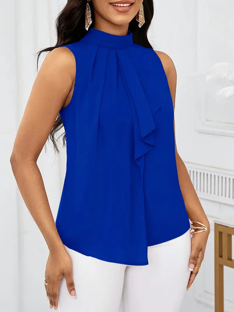 Trendy Solid Color Sleeveless Top For Women, High Neck, Lace-Up, Regular Fit